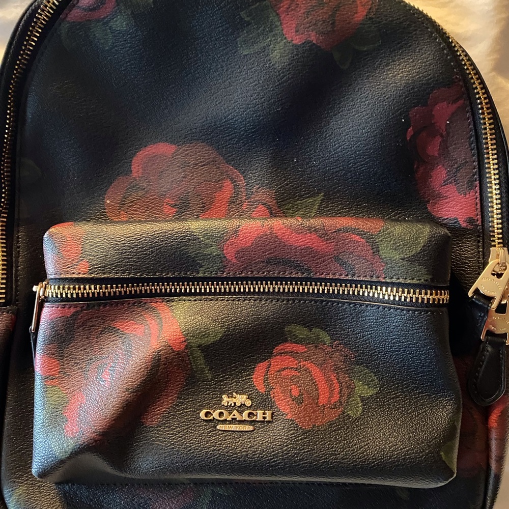 Cute black with roses Coach backpack